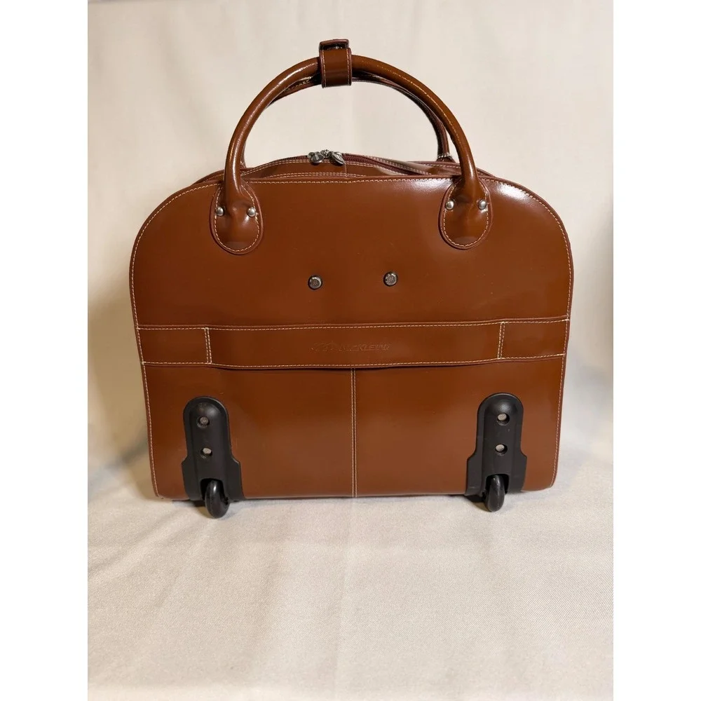 McKlein Edgebrook Brown Leather 15.6 Wheeled Ladies Laptop Case Briefcase 96314